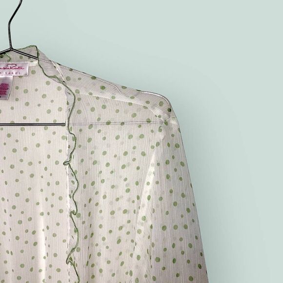 Vtg Oscar de la Renta Womens Robe Sz L Intimatewear Sheer Polka Dot Cozycore Wra - Picture 5 of 10